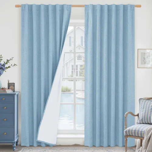 Miniatura 42 de LAMIT Cortinas de lino natural 100 % opacas para ventana, para dormitorio, 45 pulgadas, cortinas térmicas con textura de lino estilo granja