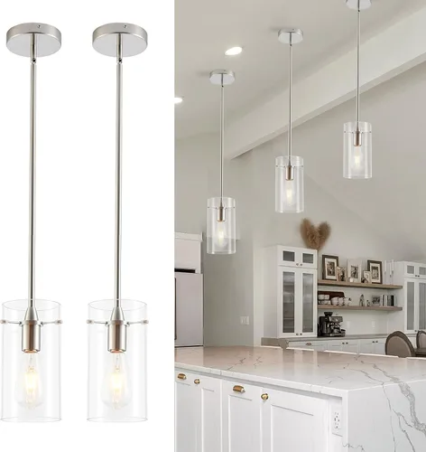 Miniatura 10 de Paquete de 2 luces colgantes para isla de cocina, lámparas colgantes ajustables de cristal, luces colgantes negras mate, isla de cocina, iluminación