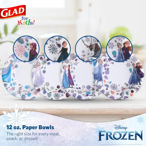 Miniatura 2 de Glad Cuencos de papel desechables de Disney Frozen para niños, Anna y Elsa, resistentes, a prueba de remojo, aptos para microondas, aptos