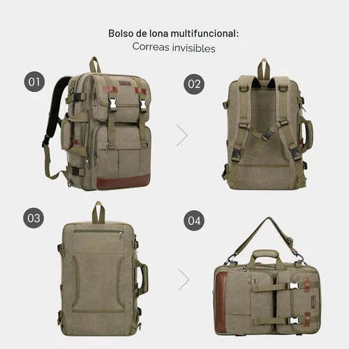Miniatura 7 de Mochila de lona WITZMAN con puerto de carga USB, mochila grande de viaje, equipaje de mano, apta para laptop de 17 pulgadas para hombres, Verde