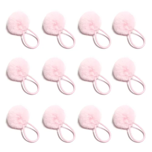Miniatura 15 de SUSULU Bandas elásticas de pelo sintético de conejo con pompón para mujer, banda de goma con soporte de cola de caballo de 2.0 in, accesorios 6