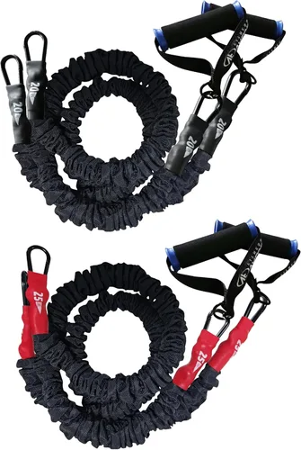 Miniatura 10 de Valor Fitness Bandas de resistencia – 5 libras a 25 libras – Mosquetones adjuntos y 2 bandas por opción de peso con asas – Funda cubierta