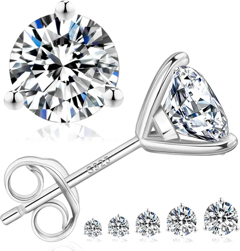 KRKC Aretes tipo dormilona de moissanita de 0.6 a 3 quilates, color D, claridad VVS1, aretes de diamante creado en laboratorio para mujer, aretes de
