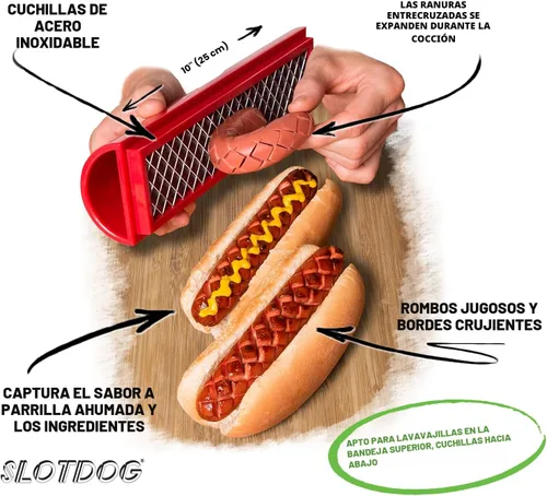 Miniatura 2 de Slotdog - Herramienta de corte para hot dogs - Cuchillos de corte de acero inoxidable para cocina, parrilla, fiestas improvisadas, camping y Rojo
