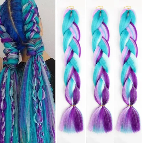 Miniatura 25 de Xiaofeng Extensiones de cabello trenzado coloridas Ombre de 61 cm, 3 unidades, trenzas Jumbo de alta temperatura para trenzas en zigzag y trenzas