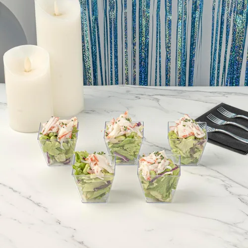 Miniatura 4 de Restaurantware - Mini tazas Kova de 4 onzas, 100 tazas cuadradas pequeñas para aperitivo: duradero, desechable, taza de parfait de plástico