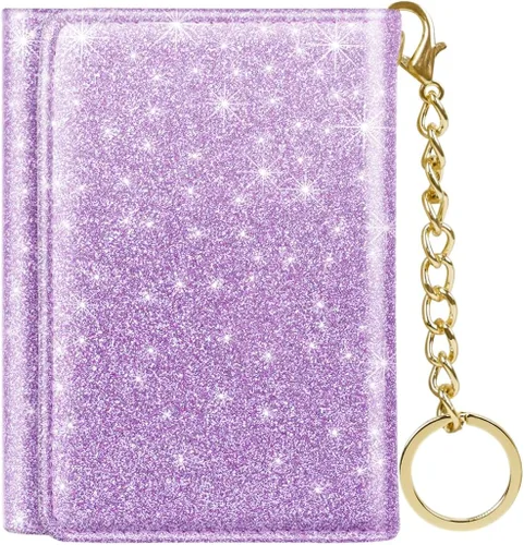 Miniatura 15 de Billetera triple para mujer, pequeña, delgada, con bloqueo RFID, bonito tarjetero de cuero con bolsillo largo para efectivo y llavero, Azul Flores