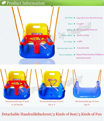 Miniatura 3 de Columpio desmontable 3 en 1 para niños pequeños a adolescentes que juegan al aire libre (silla azul con ganchos a presión)