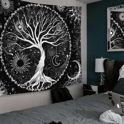 Miniatura 7 de Spenlife Tapiz del Árbol de la Vida en Blanco y Negro para Dormitorio, Tapices Espirituales Estéticos, Tapices de Árbol Estéticos, Tapiz Estético