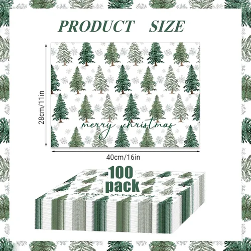 Miniatura 2 de 100 manteles individuales de papel de Feliz Navidad, 11 x 16 pulgadas, pino de Navidad, copos de nieve, manteles desechables de invierno