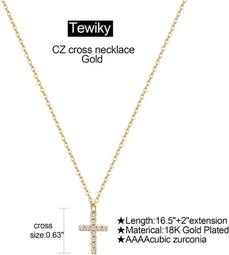 Miniatura 6 de Tewiky Cross Necklace for Women-Dainty Simple 14k Goldsterling silver Plated Cross Pendant Cute Diamond Necklaces for Women Gold Jewelry