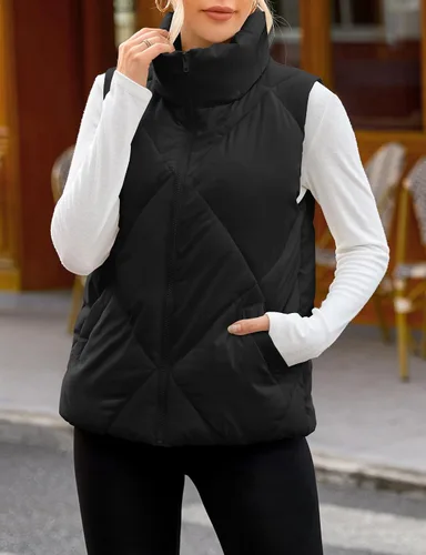 Miniatura 3 de MEROKEETY Chaleco acolchado sin mangas con cremallera para mujer, con cuello alto, con bolsillos