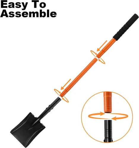 Miniatura 5 de Pala pequeña cuadrada de 43.3 pulgadas con mango de metal, herramienta de jardín para acampar, cultivar, jardinería, excavación, color naranja