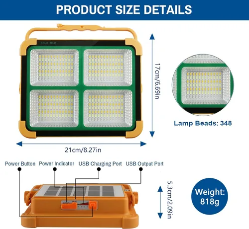 Miniatura 4 de Luz de trabajo recargable portátil solar, 16500 mAh, 120 W, batería de inundación magnética, luz de trabajo de 10000 lm, luces LED para exteriores