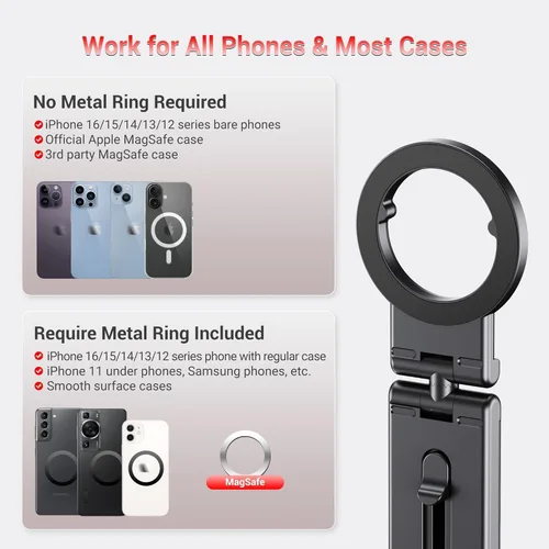 Miniatura 5 de PROfezzion Paquete de 2 soportes magnéticos para teléfono de avión para iPhone 17 16 15 14 13 12 y todos los teléfonos, rotación de 360°