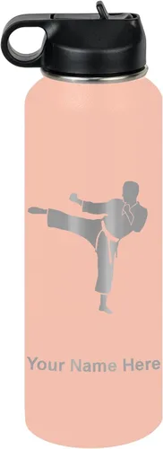 Miniatura 66 de Botella de agua personalizada LaserGram, Karate Man, de acero inoxidable con doble pared aislada al vacío con tapa abatible, regalo personalizado