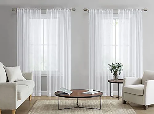 Miniatura 12 de Laura Ashley Cortinas traslúcidas blancas con bolsillo para barra, cada panel mide 38 pulgadas de ancho x 84 pulgadas de largo, Lehman, 4 paneles