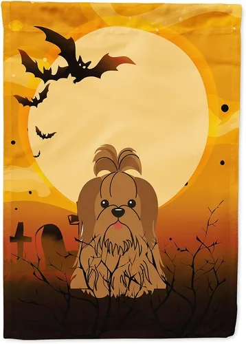 Miniatura 110 de Caroline's Treasures BB4307GF - Bandera de Halloween Airedale para jardín, bandera decorativa para patio exterior, obras de arte de patio, macizos