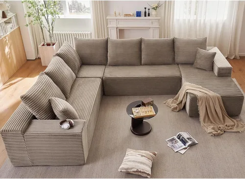 Miniatura 3 de Sofá modular de nube de 140 pulgadas para sala de estar, sofá modular de asiento profundo, juego de sofás de pana grandes y cómodos con espuma