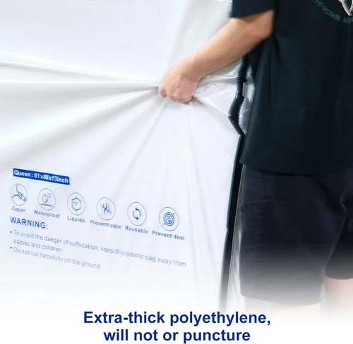 Miniatura 4 de Bolsa de colchón de plástico para almacenamiento en movimiento, funda de colchón impermeable con cremallera de 6 mil, protector de colchón