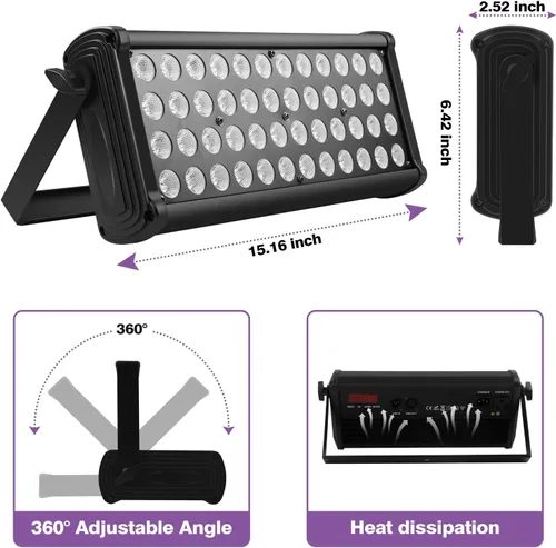 Miniatura 6 de U`King Barra de luz LED para escenario, 80 W, 48 LED, RGB Dj, barra de luces 2/8/12 DMX, reproducción automática, luz estroboscópica activada por