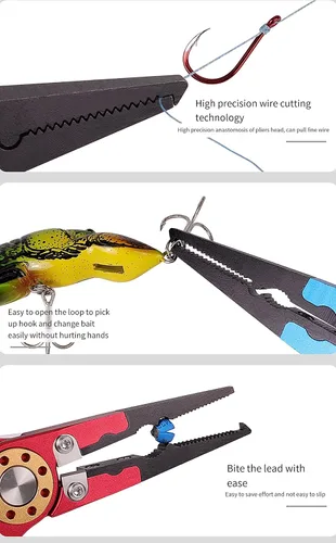 Miniatura 3 de Alicates de pesca (con cerradura), plantilla de labios de pescado, alicates de pesca, herramientas de pesca multifuncionales de aluminio portátiles