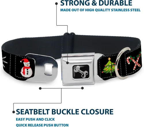 Miniatura 4 de Buckle-Down Collar de perro con bloques de Navidad de 9 a 15 pulgadas, color negro/blanco/multicolor, pequeño
