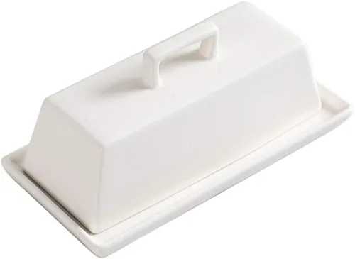 Miniatura 5 de Sizikato Mantequillera de porcelana con tapa, negro puro, 7.5 pulgadas