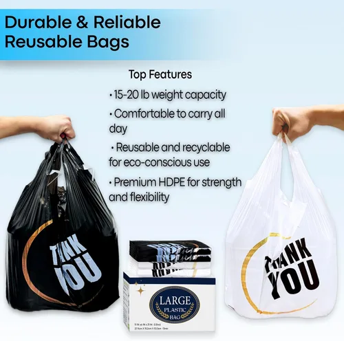 Miniatura 3 de YoYoRain 1000 bolsas de agradecimiento, bolsas tipo camiseta, bolsas de plástico blancas (500 unidades), bolsas de plástico negras (500 unidades)