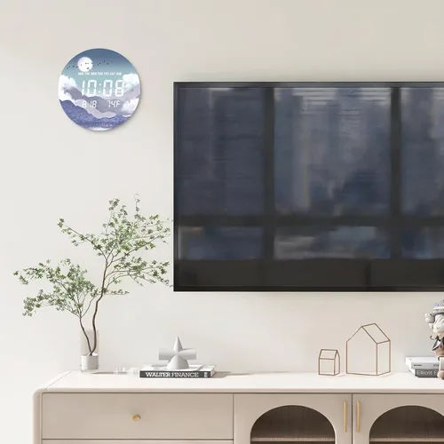 Miniatura 7 de Reloj de pared digital SCOAGE con luz nocturna MoonCloud moderno de 7 niveles de brillo 12/24H LED automático con temperatura fecha hora pantalla