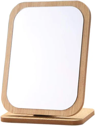 Miniatura 6 de Aestivate Espejo de mesa compacto redondo - Marco de madera de pie, rotación de 90 grados para maquillaje y cosmética
