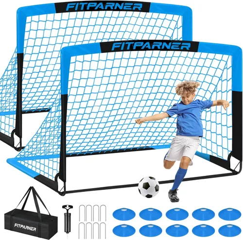 Miniatura 15 de Juego de 2 redes de fútbol portátiles con pelota, conos, kit completo de equipo de entrenamiento para niños pequeños, jóvenes, niños de 3 a 14 años