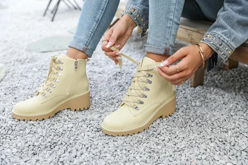 Miniatura 6 de Coutgo Botas de combate con suela de lengüeta para mujer botas de combate con cordones plataforma de tacón grueso con cremallera para senderismo