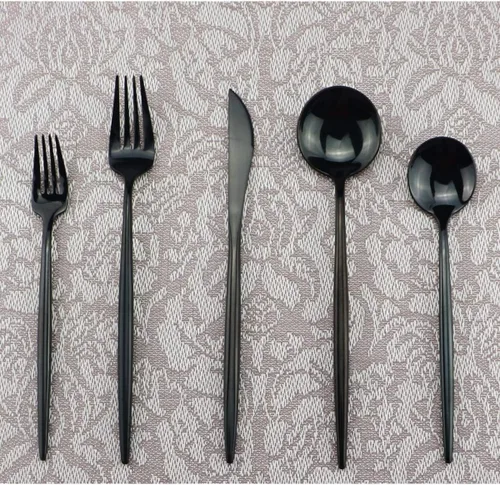 Miniatura 2 de Juego de cubiertos portátiles, juego de cubiertos de 5 piezas, acero inoxidable 18/10, pulido de espejo, negro, utensilios modernos y elegantes