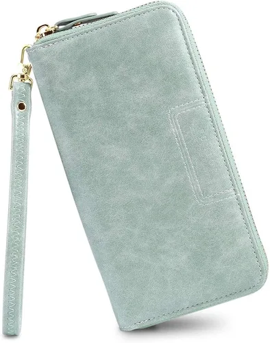 FT Funtor Carteras de pulsera para mujer cartera de cuero vegano de PU con cremallera alrededor del teléfono organizador de tarjetas Funda tipo