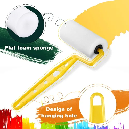 Miniatura 6 de Geiserailie Rodillo de pintura de espuma de 3 pulgadas, kit de mini rodillos de pintura pequeños con marco, paquete múltiple para artistas jóvenes