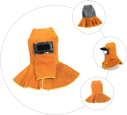 Miniatura 7 de jojofuny Máscara de soldadura de cuero, gorra de soldadura de cuero, visera de soldadura, sombrero de soldador, gorra de soldadura con cuello