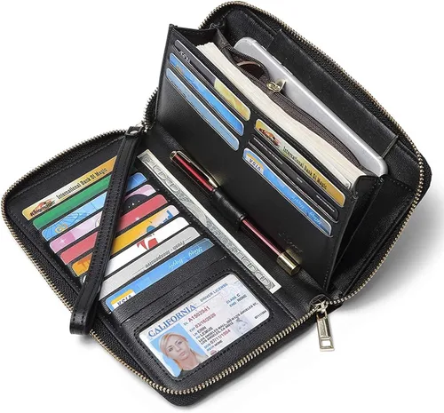 Miniatura 2 de CLUCI Cartera de mujer grande de cuero diseñador cremallera alrededor titular de la tarjeta de viaje embrague muñeca negro paquetes con mujer cuero