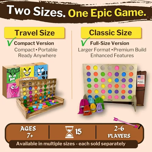 Miniatura 5 de Connect War - Juego de mesa 4 en fila para 2 a 6 jugadores, juegos de madera hechos a mano para juegos familiares y grupales, juego de madera cuatro