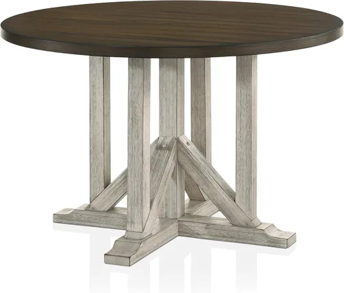 24/7 Shop at Home Carys Farmhouse - Mesa redonda de madera de 47 pulgadas con base de pedestal para comedor, cocina, restaurante, roble marrón y