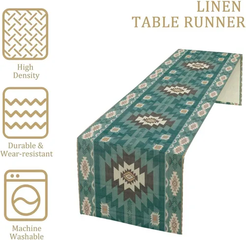 Miniatura 5 de Camino de mesa étnico del suroeste, navajo tribal nativo americano, bohemio, patrón geométrico azteca, camino de mesa para cocina, mesa de comedor