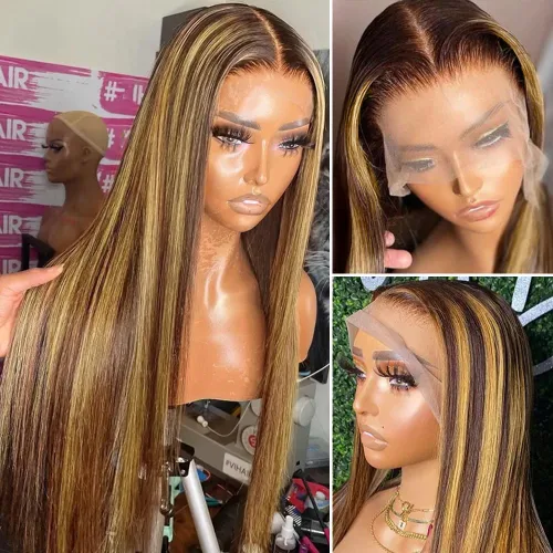 Miniatura 2 de Flady Peluca de cabello humano con encaje frontal ombré, prearrancada, sin pegamento, peluca frontal de encaje HD 4/27, pelucas de cabello humano