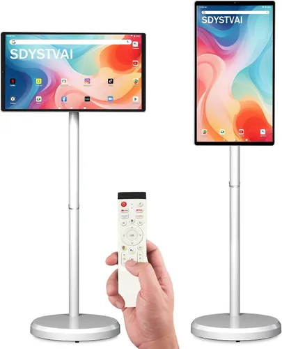TV portátil inteligente FHD de 21.5 pulgadas, TV rodante sobre ruedas, sistema operativo Android 15, almacenamiento 6G + 128GB, monitor de pantalla