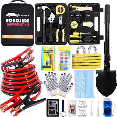 HAIPHAIK Kit de emergencia en carretera para automóvil, kits de emergencia para vehículos, kits de seguridad para automóviles, kit de cables de