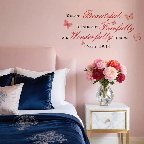 Miniatura 3 de Calcomanías de pared de mariposas coloridas con versículo bíblico, Salmo 139:14, calcomanías de pared cristianas, You are Beautiful for You are