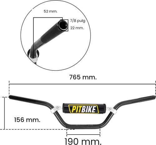 Miniatura 2 de Manillar Universal de 7/8 Pulgadas 22mm para Motos de Cross, Manillar Mejorado para Pit Bike con Almohadilla de Espuma para Motocross CRF YZF KXF