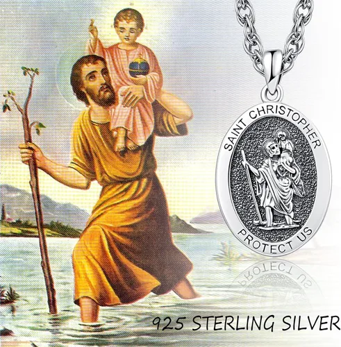Miniatura 4 de KINGWHYTE Collar de San MiguelSan Cristóbal de plata de ley S925 con diseño de arángulo, San Miguel Protect EE. UU., joyería para regalo