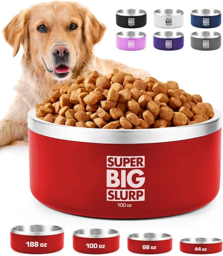 Miniatura 17 de Tuff Pupper Cuenco de acero inoxidable aislado resistente de 100 onzas para perros grandes, base antideslizante, apto para lavavajillas Rosa Punch