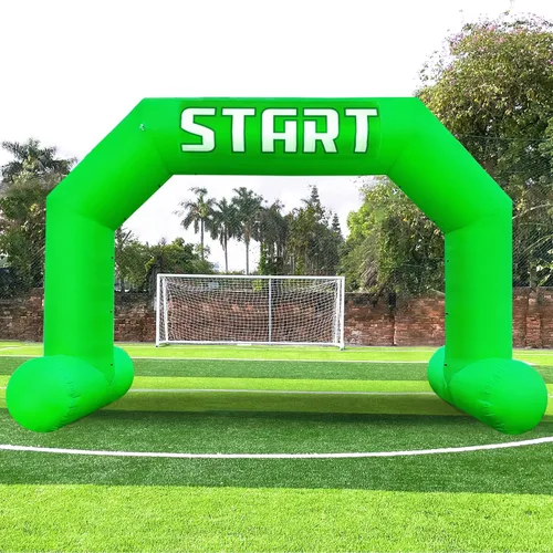 Arco inflable de 20 pies de línea de acabado verde con potente soplador, arco inflable hexagonal al aire libre para carreras de 5 K, fiesta,