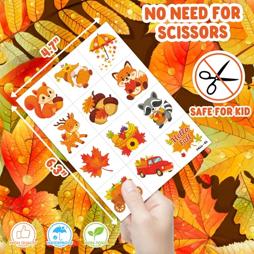 Miniatura 5 de 96 piezas de tatuajes temporales precortados de calabaza de hojas de otoño de Hello Fall para niños Bonitos recuerdos de fiesta de cumpleaños